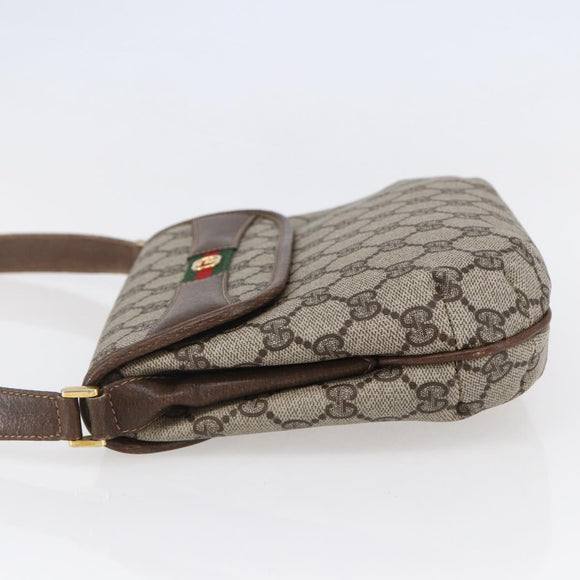 GUCCI GG Canvas Web Sherry Line Shoulder Bag PVC Leather Beige Green Auth BA6766