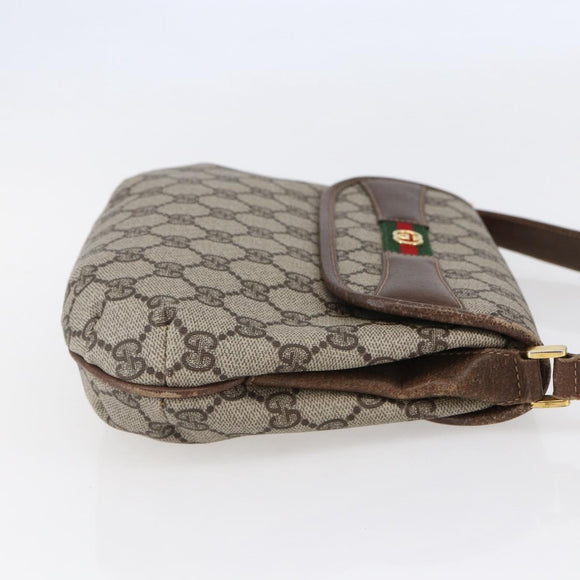GUCCI GG Canvas Web Sherry Line Shoulder Bag PVC Leather Beige Green Auth BA6766