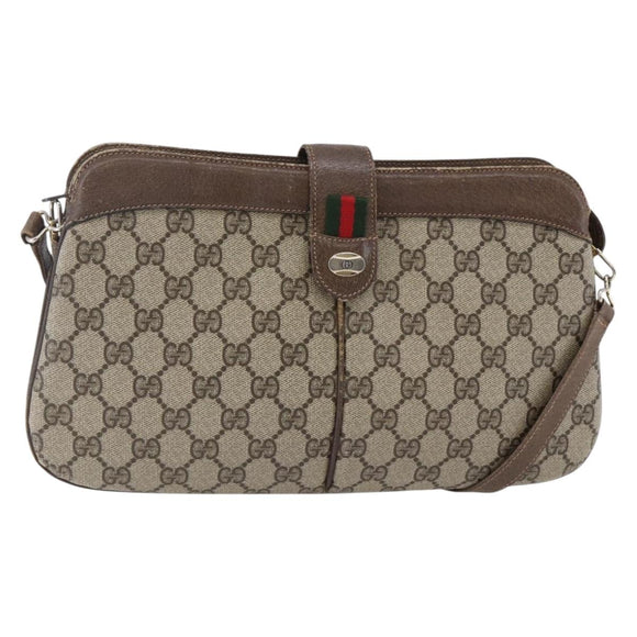 GUCCI GG Canvas Web Sherry Line Shoulder Bag PVC Leather Beige Green Auth BA6767
