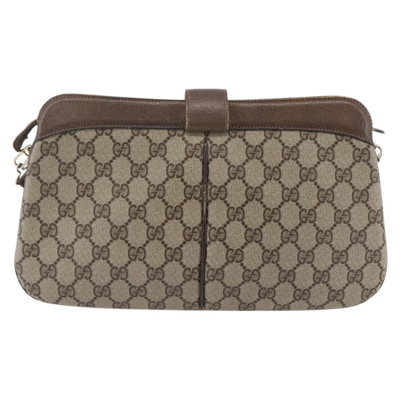 GUCCI GG Canvas Web Sherry Line Shoulder Bag PVC Leather Beige Green Auth BA6767