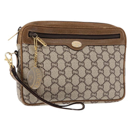 GUCCI GG PLUS Canvas Clutch Bag PVC Leather Beige Auth BA6769