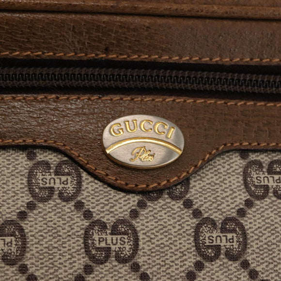 GUCCI GG PLUS Canvas Clutch Bag PVC Leather Beige Auth BA6769