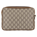 GUCCI GG PLUS Canvas Clutch Bag PVC Leather Beige Auth BA6769-2