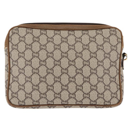 GUCCI GG PLUS Canvas Clutch Bag PVC Leather Beige Auth BA6769 - 0