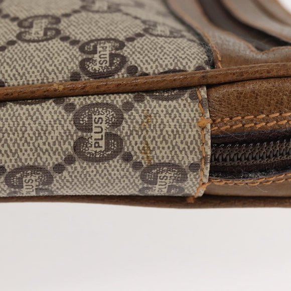 GUCCI GG PLUS Canvas Clutch Bag PVC Leather Beige Auth BA6769
