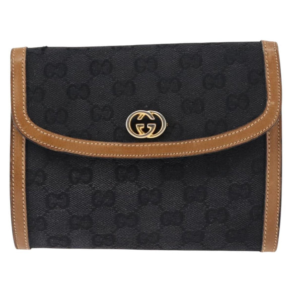 GUCCI GG Canvas Shoulder Bag Canvas Black Brown Auth BA6774