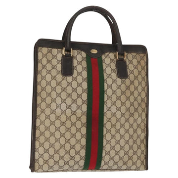 GUCCI GG Supreme Web Sherry Line Hand Bag PVC Beige Gold Auth BA6782