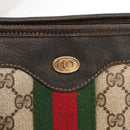 GUCCI GG Supreme Web Sherry Line Hand Bag PVC Beige Gold Auth BA6782-14