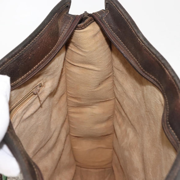 GUCCI GG Supreme Web Sherry Line Hand Bag PVC Beige Gold Auth BA6782