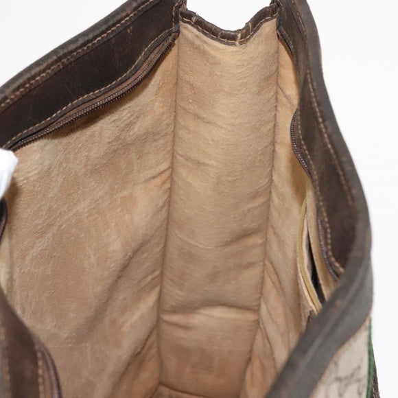 GUCCI GG Supreme Web Sherry Line Hand Bag PVC Beige Gold Auth BA6782