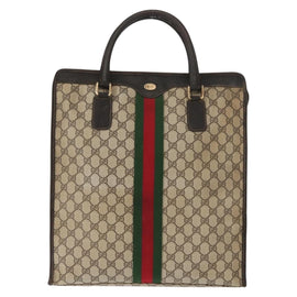 GUCCI GG Supreme Web Sherry Line Hand Bag PVC Beige Gold Auth BA6782 - 0