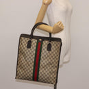 GUCCI GG Supreme Web Sherry Line Hand Bag PVC Beige Gold Auth BA6782-21