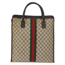 GUCCI GG Supreme Web Sherry Line Hand Bag PVC Beige Gold Auth BA6782-3