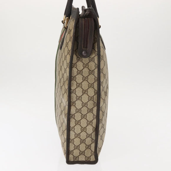 GUCCI GG Supreme Web Sherry Line Hand Bag PVC Beige Gold Auth BA6782