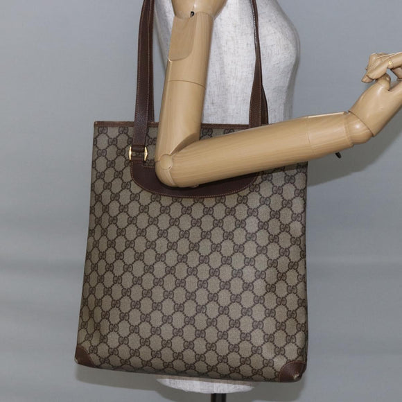 GUCCI GG Supreme Hand Bag PVC Beige Gold 156 02 905 Auth BA6783