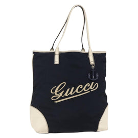 GUCCI Tote Bag Nylon Leather Navy 170008 Auth BA6786