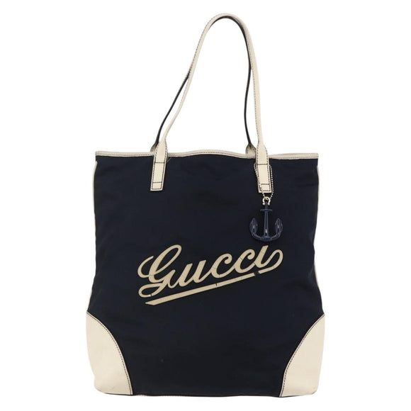 GUCCI Tote Bag Nylon Leather Navy 170008 Auth BA6786
