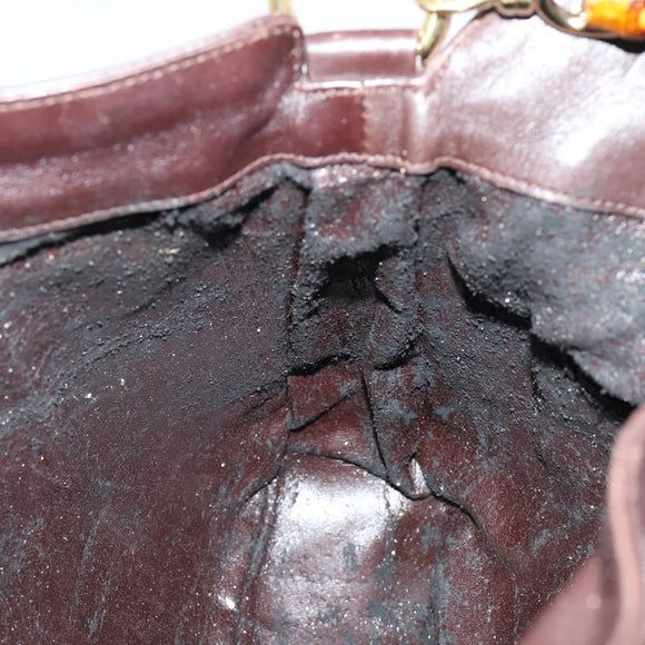 GUCCI Bamboo Hand Bag Leather 2way Brown Auth BA6789