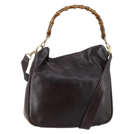GUCCI Bamboo Hand Bag Leather 2way Brown Auth BA6789
