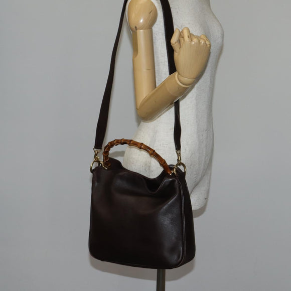 GUCCI Bamboo Hand Bag Leather 2way Brown Auth BA6789