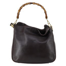GUCCI Bamboo Hand Bag Leather 2way Brown Auth BA6789-2