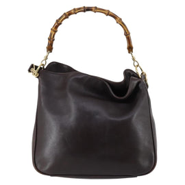 GUCCI Bamboo Hand Bag Leather 2way Brown Auth BA6789 - 0