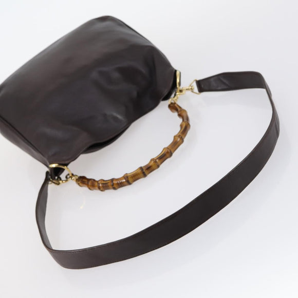 GUCCI Bamboo Hand Bag Leather 2way Brown Auth BA6789