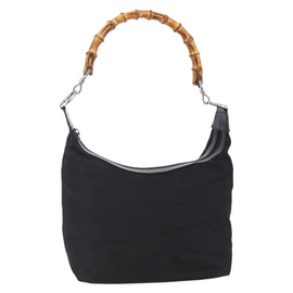 GUCCI Bamboo Hand Bag Nylon Black Silver 000 0531 Auth BA6790