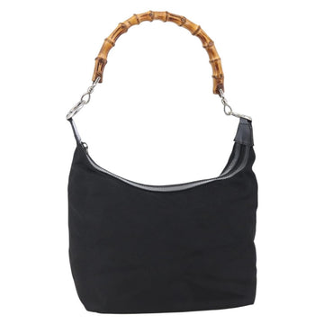GUCCI Bamboo Hand Bag Nylon Black Silver 000 0531 Auth BA6790