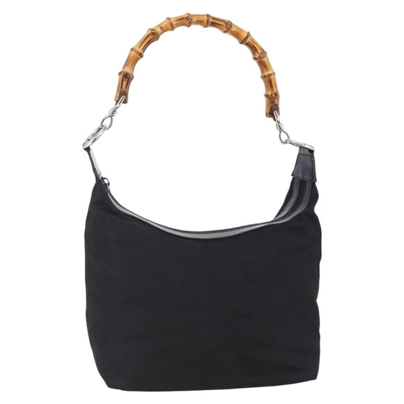 GUCCI Bamboo Hand Bag Nylon Black Silver 000 0531 Auth BA6790