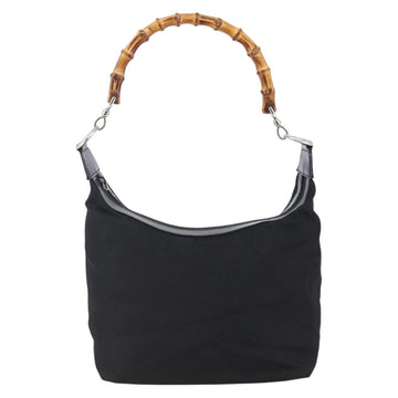 GUCCI Bamboo Hand Bag Nylon Black Silver 000 0531 Auth BA6790 - 0
