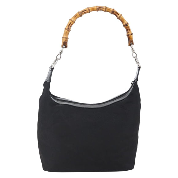 GUCCI Bamboo Hand Bag Nylon Black Silver 000 0531 Auth BA6790