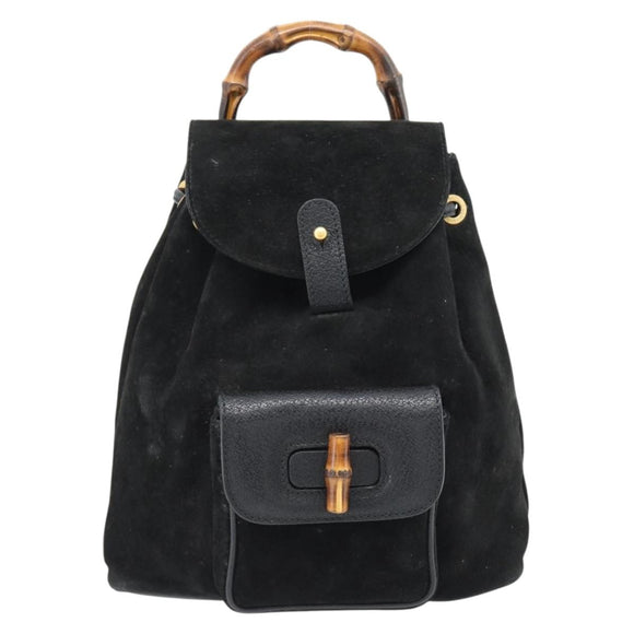 GUCCI Bamboo Rucksack Veloursleder Schwarz Auth BA6791