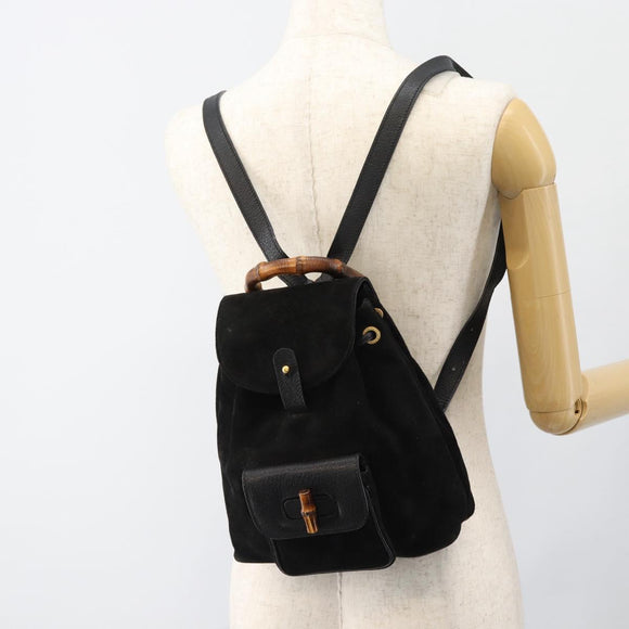GUCCI Bamboo Rucksack Veloursleder Schwarz Auth BA6791