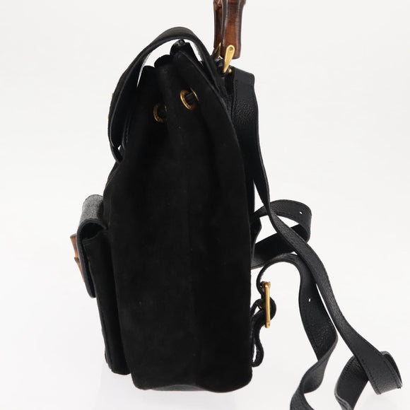 GUCCI Bamboo Backpack Suede Leather Black Auth BA6791