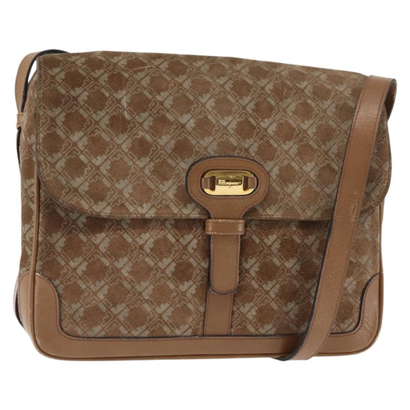 Salvatore Ferragamo Shoulder Bag Suede Beige Auth ba6792