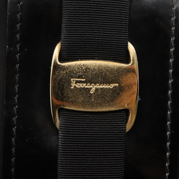 Salvatore Ferragamo Vala Shoulder Bag Nylon Enamel Black Auth BA6793