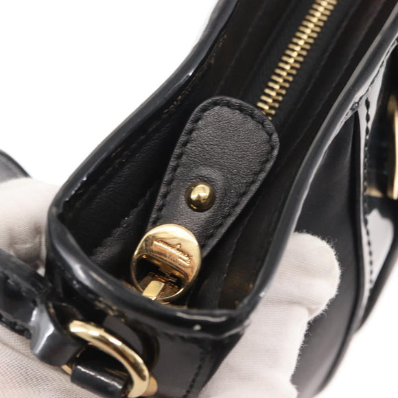 Salvatore Ferragamo Vala Shoulder Bag Nylon Enamel Black Auth BA6793