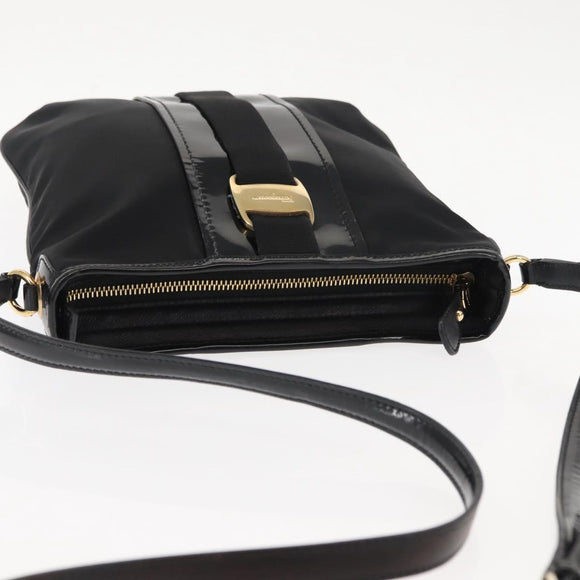 Salvatore Ferragamo Vala Shoulder Bag Nylon Enamel Black Auth BA6793