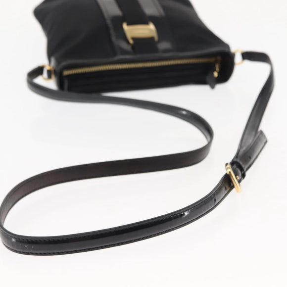 Salvatore Ferragamo Vala Shoulder Bag Nylon Enamel Black Auth BA6793