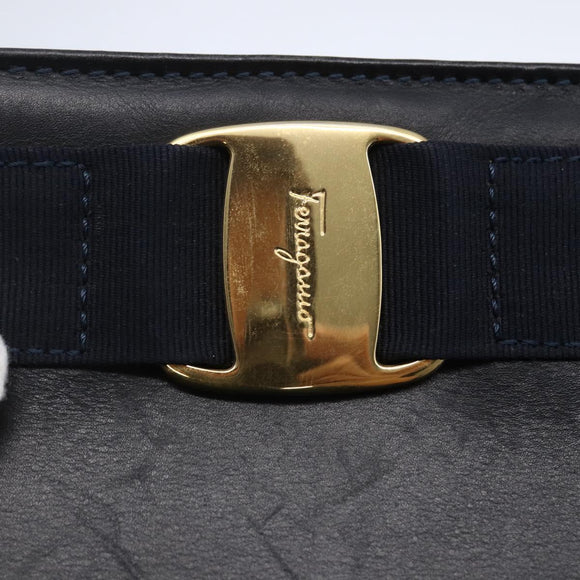 Salvatore Ferragamo Vala Tote Bag Leather Navy Auth ba6794