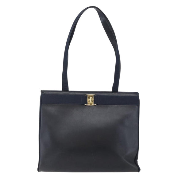 Salvatore Ferragamo Vala Tote Bag Leather Navy Auth ba6794