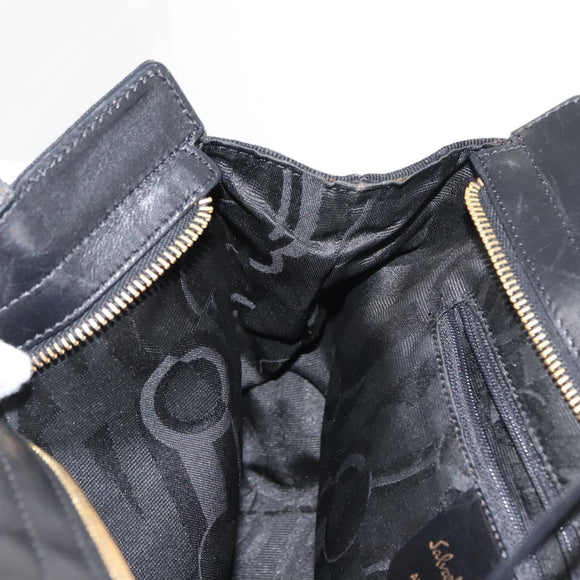 Salvatore Ferragamo Vala Hand Bag Canvas 2way Black Auth BA6795