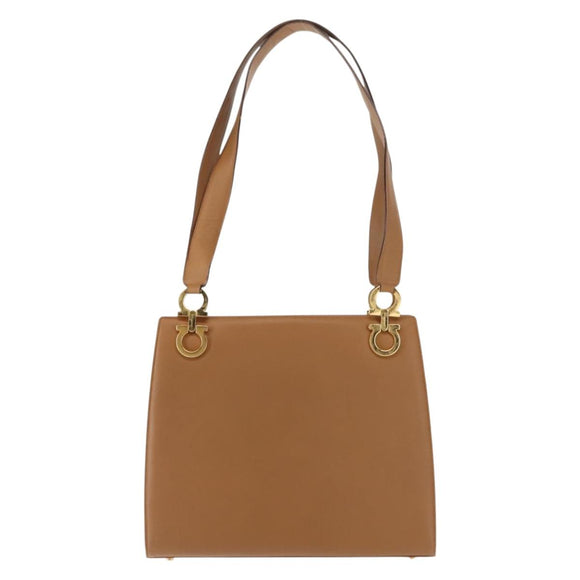 Salvatore Ferragamo Gancini Shoulder Bag Leather Beige Auth BA6798
