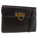 Salvatore Ferragamo Gancini Shoulder Bag Leather Brown Auth BA6800-1