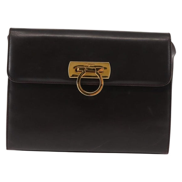 Salvatore Ferragamo Gancini Shoulder Bag Leather Brown Auth BA6800