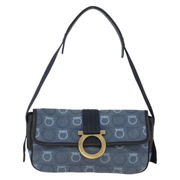 Salvatore Ferragamo Gancini Shoulder Bag Canvas Blue Auth BA6804 - 0