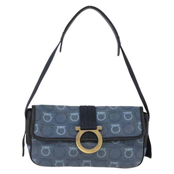 Salvatore Ferragamo Gancini Shoulder Bag Canvas Blue Auth BA6804