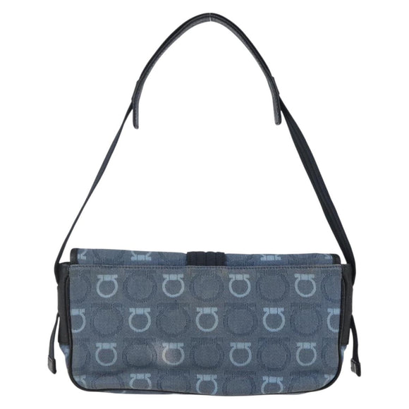 Salvatore Ferragamo Gancini Shoulder Bag Canvas Blue Auth BA6804