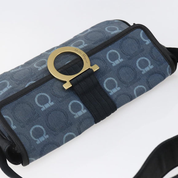 Salvatore Ferragamo Gancini Shoulder Bag Canvas Blue Auth BA6804